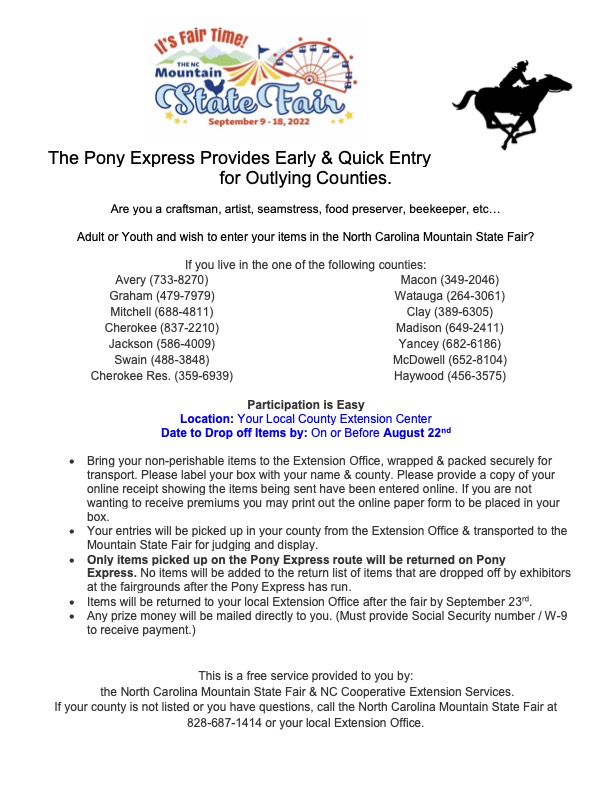 Pony Express Entry provided to outlying counties.