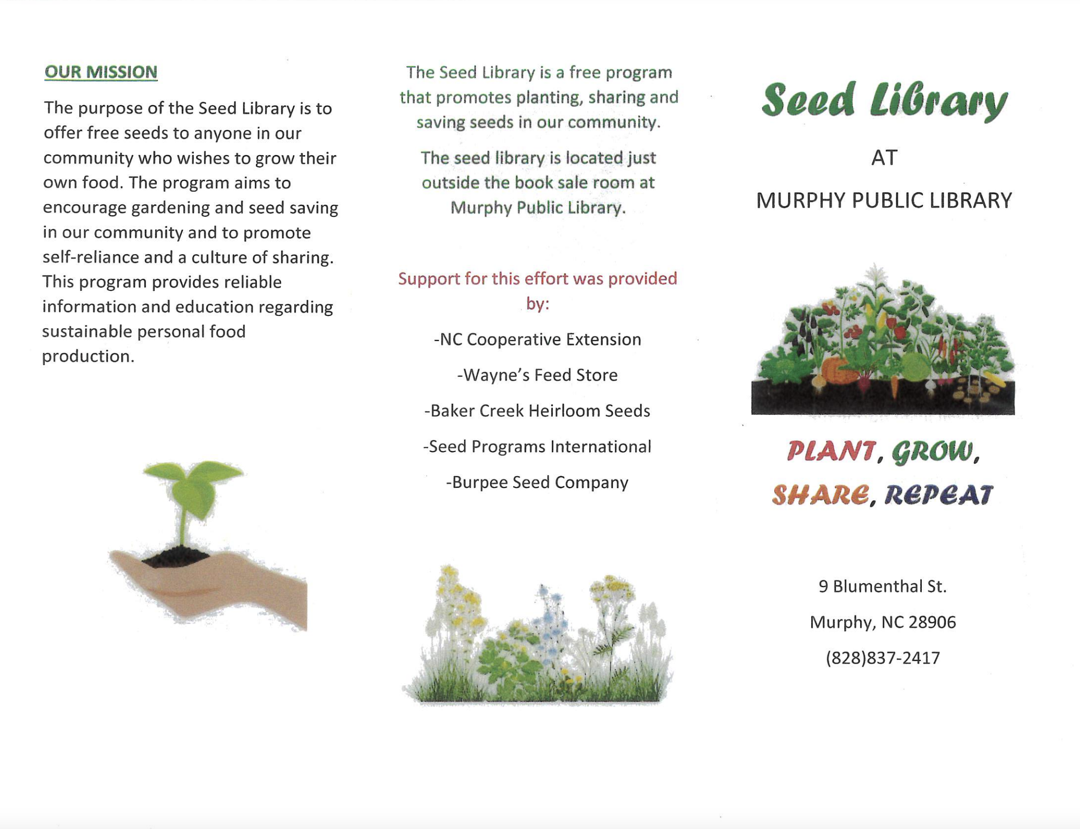 Seed LIbrary Brochure Page 1